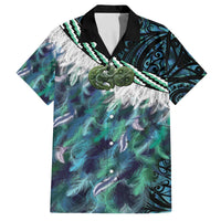 Turquoise Traditional Cloak Aotearoa Family Matching Off The Shoulder Long Sleeve Dress and Hawaiian Shirt Maori Paua Shell Korowai Pattern LT14 Dad's Shirt - Short Sleeve Turquoise - Polynesian Pride