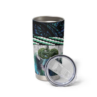 Turquoise Traditional Cloak Aotearoa Tumbler Cup Maori Paua Shell Korowai Pattern