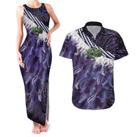 Purple Traditional Cloak Aotearoa Couples Matching Tank Maxi Dress and Hawaiian Shirt Maori Paua Shell Korowai Pattern LT14 Purple - Polynesian Pride