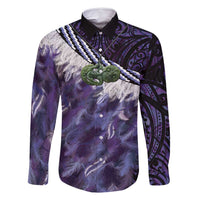 Purple Traditional Cloak Aotearoa Family Matching Long Sleeve Bodycon Dress and Hawaiian Shirt Maori Paua Shell Korowai Pattern LT14 Dad's Shirt - Long Sleeve Purple - Polynesian Pride