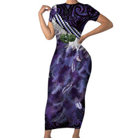 Purple Traditional Cloak Aotearoa Family Matching Short Sleeve Bodycon Dress and Hawaiian Shirt Maori Paua Shell Korowai Pattern LT14 Mom's Dress Purple - Polynesian Pride