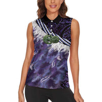 Purple Traditional Cloak Aotearoa Women Sleeveless Polo Shirt Maori Paua Shell Korowai Pattern LT14 - Polynesian Pride
