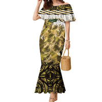 Yellow Traditional Cloak Aotearoa Family Matching Mermaid Dress and Hawaiian Shirt Maori Paua Shell Korowai Pattern LT14 Mom's Dress Yellow - Polynesian Pride