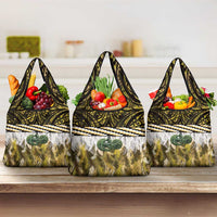 Yellow Traditional Cloak Aotearoa Grocery Bag Maori Paua Shell Korowai Pattern