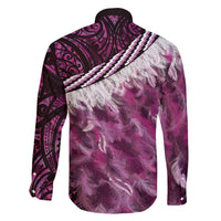 Pink Traditional Cloak Aotearoa Family Matching Off The Shoulder Long Sleeve Dress and Hawaiian Shirt Maori Paua Shell Korowai Pattern LT14 - Polynesian Pride