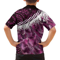 Pink Traditional Cloak Aotearoa Family Matching Off Shoulder Maxi Dress and Hawaiian Shirt Maori Paua Shell Korowai Pattern LT14 - Polynesian Pride