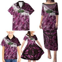 Pink Traditional Cloak Aotearoa Family Matching Puletasi and Hawaiian Shirt Maori Paua Shell Korowai Pattern LT14 - Polynesian Pride