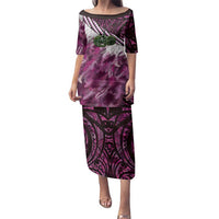 Pink Traditional Cloak Aotearoa Family Matching Puletasi and Hawaiian Shirt Maori Paua Shell Korowai Pattern LT14 Mom's Dress Pink - Polynesian Pride