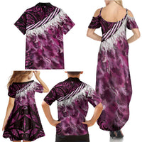 Pink Traditional Cloak Aotearoa Family Matching Summer Maxi Dress and Hawaiian Shirt Maori Paua Shell Korowai Pattern LT14 - Polynesian Pride