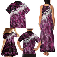 Pink Traditional Cloak Aotearoa Family Matching Tank Maxi Dress and Hawaiian Shirt Maori Paua Shell Korowai Pattern LT14 - Polynesian Pride
