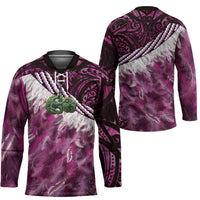 Pink Traditional Cloak Aotearoa Hockey Jersey Maori Paua Shell Korowai Pattern - Polynesian Pride