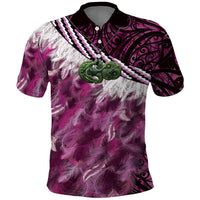 Pink Traditional Cloak Aotearoa Polo Shirt Maori Paua Shell Korowai Pattern