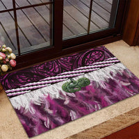 Pink Traditional Cloak Aotearoa Rubber Doormat Maori Paua Shell Korowai Pattern