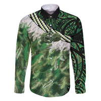Green Traditional Cloak Aotearoa Family Matching Mermaid Dress and Hawaiian Shirt Maori Paua Shell Korowai Pattern LT14 Dad's Shirt - Long Sleeve Green - Polynesian Pride