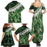 Green Traditional Cloak Aotearoa Family Matching Summer Maxi Dress and Hawaiian Shirt Maori Paua Shell Korowai Pattern LT14 - Polynesian Pride