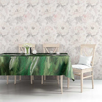 Green Traditional Cloak Aotearoa Tablecloth Maori Paua Shell Korowai Pattern
