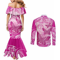 Personalised Polynesia Breast Cancer Awareness Couples Matching Mermaid Dress and Long Sleeve Button Shirt Think Pink Ribbon Polynesian Butterflies LT14 - Polynesian Pride
