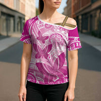 Personalised Polynesia Breast Cancer Awareness Cross Shoulder Shirt Think Pink Ribbon Polynesian Butterflies