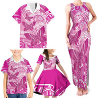 Personalised Polynesia Breast Cancer Awareness Family Matching Tank Maxi Dress and Hawaiian Shirt Think Pink Ribbon Polynesian Butterflies LT14 - Polynesian Pride