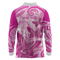 Personalised Polynesia Breast Cancer Awareness Long Sleeve Polo Shirt Think Pink Ribbon Polynesian Butterflies
