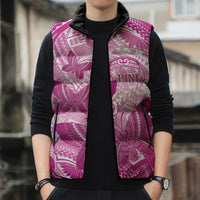 Personalised Polynesia Breast Cancer Awareness Sleeveless Puffer Jacket Think Pink Ribbon Polynesian Butterflies