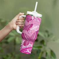 Personalised Polynesia Breast Cancer Awareness Tumbler With Handle Think Pink Ribbon Polynesian Butterflies