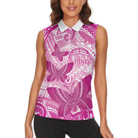Personalised Polynesia Breast Cancer Awareness Women Sleeveless Polo Shirt Think Pink Ribbon Polynesian Butterflies LT14 - Polynesian Pride