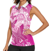 Personalised Polynesia Breast Cancer Awareness Women Sleeveless Polo Shirt Think Pink Ribbon Polynesian Butterflies LT14 - Polynesian Pride