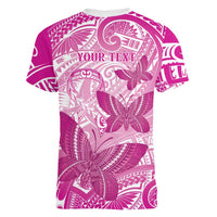 Personalised Polynesia Breast Cancer Awareness Women V-Neck T-Shirt Think Pink Ribbon Polynesian Butterflies LT14 - Polynesian Pride