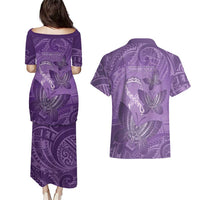 Personalised Polynesia Lupus Awareness Month Couples Matching Puletasi and Hawaiian Shirt Warrior Purple Ribbon Polynesian Butterflies LT14 - Polynesian Pride
