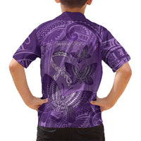 Personalised Polynesia Lupus Awareness Month Family Matching Off Shoulder Maxi Dress and Hawaiian Shirt Warrior Purple Ribbon Polynesian Butterflies LT14 - Polynesian Pride