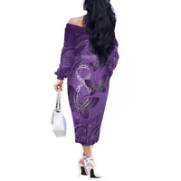 Personalised Polynesia Lupus Awareness Month Off The Shoulder Long Sleeve Dress Warrior Purple Ribbon Polynesian Butterflies LT14 - Polynesian Pride