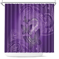 Polynesia Lupus Awareness Month Shower Curtain Warrior Purple Ribbon Polynesian Butterflies