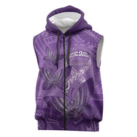 Personalised Polynesia Lupus Awareness Month Sleeveless Zip Hoodie Warrior Purple Ribbon Polynesian Butterflies
