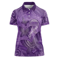 Personalised Polynesia Lupus Awareness Month Women Polo Shirt Warrior Purple Ribbon Polynesian Butterflies LT14 Female Purple - Polynesian Pride