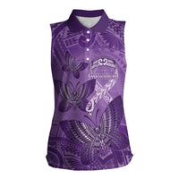 Personalised Polynesia Lupus Awareness Month Women Sleeveless Polo Shirt Warrior Purple Ribbon Polynesian Butterflies LT14 Female Purple - Polynesian Pride