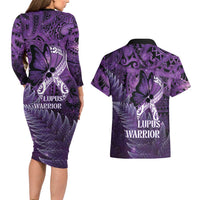 Lupus Awareness Month New Zealand Couples Matching Long Sleeve Bodycon Dress and Hawaiian Shirt Be Strong Warrior Maori Silver Fern LT14 - Polynesian Pride