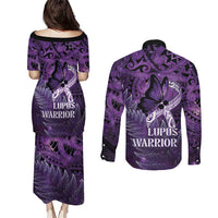 Lupus Awareness Month New Zealand Couples Matching Puletasi and Long Sleeve Button Shirt Be Strong Warrior Maori Silver Fern LT14 - Polynesian Pride