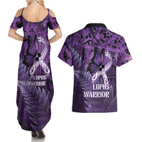 Lupus Awareness Month New Zealand Couples Matching Summer Maxi Dress and Hawaiian Shirt Be Strong Warrior Maori Silver Fern LT14 - Polynesian Pride