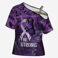 Lupus Awareness Month New Zealand Cross Shoulder Shirt Be Strong Warrior Maori Silver Fern LT14 Female Purple - Polynesian Pride
