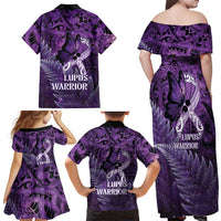 Lupus Awareness Month New Zealand Family Matching Off Shoulder Maxi Dress and Hawaiian Shirt Be Strong Warrior Maori Silver Fern LT14 - Polynesian Pride