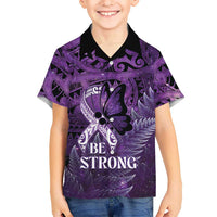 Lupus Awareness Month New Zealand Family Matching Puletasi and Hawaiian Shirt Be Strong Warrior Maori Silver Fern LT14 Son's Shirt Purple - Polynesian Pride