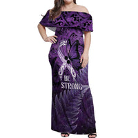 Lupus Awareness Month New Zealand Off Shoulder Maxi Dress Be Strong Warrior Maori Silver Fern LT14 Women Purple - Polynesian Pride
