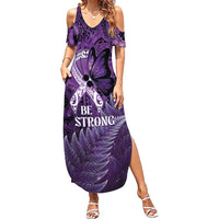 Lupus Awareness Month New Zealand Summer Maxi Dress Be Strong Warrior Maori Silver Fern LT14 Women Purple - Polynesian Pride