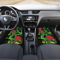 New Zealand Gecko Car Mats Aotearoa Maori With Pohutukawa Flowers LT14 Set 2pcs - Front Black - Polynesian Pride