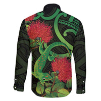 New Zealand Gecko Family Matching Puletasi and Hawaiian Shirt Aotearoa Maori With Pohutukawa Flowers LT14 - Polynesian Pride
