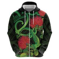 New Zealand Gecko Hoodie Aotearoa Maori With Pohutukawa Flowers LT14 - Polynesian Pride