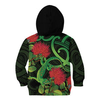 New Zealand Gecko Kid Hoodie Aotearoa Maori With Pohutukawa Flowers LT14 - Polynesian Pride