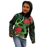 New Zealand Gecko Kid Hoodie Aotearoa Maori With Pohutukawa Flowers LT14 - Polynesian Pride