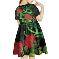 New Zealand Gecko Kid Short Sleeve Dress Aotearoa Maori With Pohutukawa Flowers LT14 - Polynesian Pride